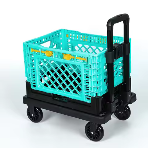 JX Eco-Friendly Collapsible Rolling Shop Cart with 4 Wheels Foldable Trolley for Convenient Shopping