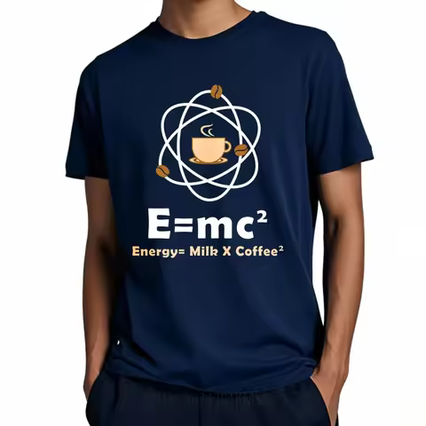 Men summer Comfort tshirt Atom With Coffee Cup And Beans E=mc2 Energy Milk X Coffee2 Soft Short Slee