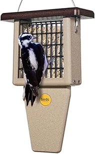 Birds Choice SNTPB Recycled Single Cake Tail Prop Suet Feeder, 1 Suet Cake, 8"L X 3"W Xv12"H, Taupe