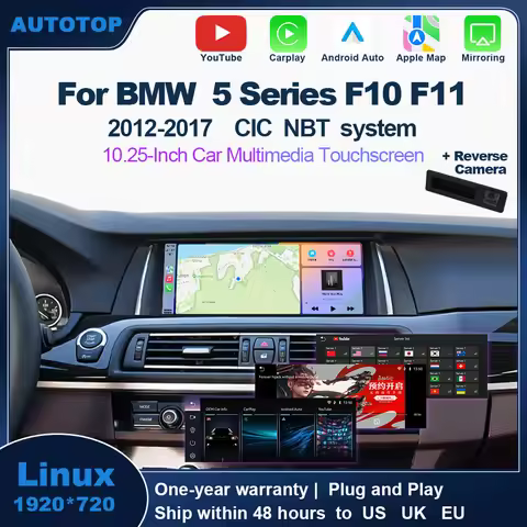 AUTOTOP 10.25"1280*480 Wireless Carplay Android Auto for BMW 5 Series F10 F11 CIC NBT 2012-2017,Yout