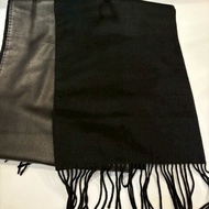 Hermes 黑色鹿皮/cashmere 雙面流蘇圍巾