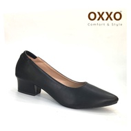 OXXO รองเท้าคัทชู  ทรงหัวแหลม สูง1.5นิ้ว ฐานส้นใหญ่ทำให้ยืน เดินได้อย่างมั่นใจ ทำจากหนังพียู นิ่มใส่สบาย ขนาดปกติ SM3362