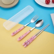 Set Alat Makan Sendok Garpu Sumpit Dengan Kotak Penyimpanan Karakter Sanrio Stainless Steel Kitchenw
