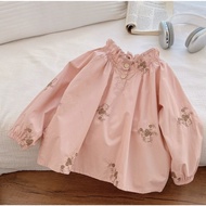 Blouse Budak Perempuan Pink Sulaman Bunga – Cotton