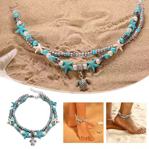 Vintage Beach Surfing Handmade Feet Chains Turquoise Starfish Accessories Bohemian Women Foot Handma