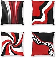 Cushion Cover, 65x65cm Set of 4, Red Black Abstract Soft Velvet Throw Pillow Cases 26x26in, Square Sofa Cushion Cover with Invisible Zipper for Couch Bed Car Bedroom Home Decor