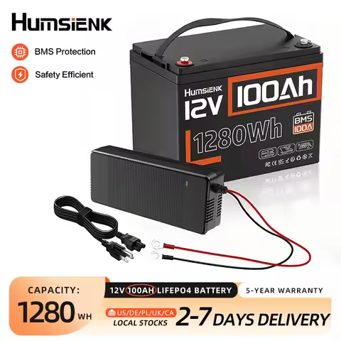 Humsienk LiFePO4 Lithium Battery 12V 100AH BMS 100A 1280Wh With Charger For RV/ Vans/ Trolling Motor