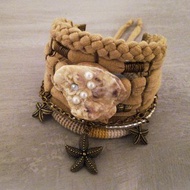 Fossil 手鍊疊多股駱駝 OOAK 天然貝殼手鍊