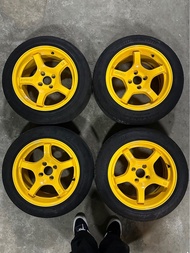 Rays 57CR15吋RAYS 57CR 15x8j +35 連195/55R15 BRIDGESTONE RE004 23年呔
