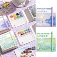 LONNGUVO Tearable Painting Book, with Paint Palette Grid Paint Box Watercolor Paint Book Notebook, T