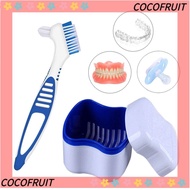 COCOFRUIT Dentures Container with Basket Travel Storage Box Cleaning Tool Cleaner Brush