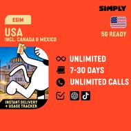 SIMPLY [eSIM] USA] T-Mobile | AT&T | 10 - 30 Days | Unlimited5G Data + Canada & Mexico | Local USA e
