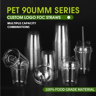 【50PCS】PET CUP 90U Panda Lid 10/12/14/16/24oz Custom logo mugs Panda Lid Disposable takeaway plastic