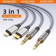 SUNKANDI  Headphone Cable  3-in-1 3.5mm to IP+3.5mm+USB-C Audio Extension Cable for Tablets  Cell Ph