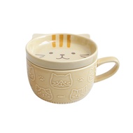300mL Creative Ceramic Coffee Mugs with Lid Cute Cat Porcelain Cup Family Breakfast Milk Juice Cup B