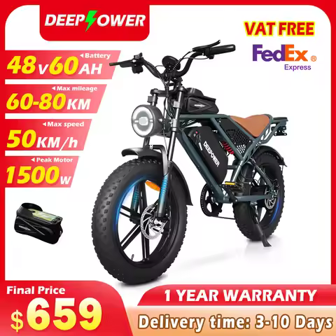 DEEPOWER QS7 Electric Bicycle 1500W Brushless Motor MTB Electric Bike 48V 60AH Lithium Battery Speed