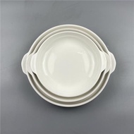 餐廳純白陶瓷盤子雙耳鮑魚盤蒸魚盤微波爐菜盤飯盤焗飯盤上湯盤