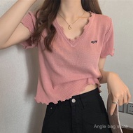 Bagong style na maikli at may manggas na T-shirt para sa mga babae na nagtatago ng tiyan, pang-lahat