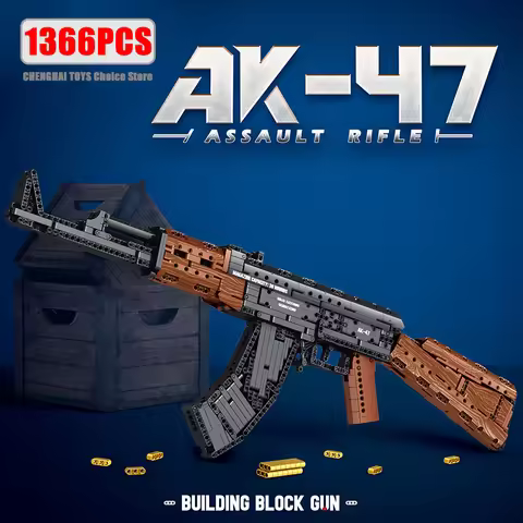 1366 Pieces AK47 Assault Rifle Model Building Blocks Military Army Weapon Shootable Imitation Gun Br