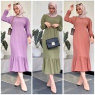 Siska midi dress bahan crinkle / Tali Pinggang / size M L XL