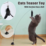 Cats Teaser Feather Stick Toy with Suction Cup Cat Teaser Stick & Bell Long Rod Cat Interactive Toy 