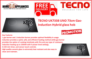TECNO UK7338 73cm Gas-Induction Hybrid glass hob / FREE EXPRESS DELIVERY