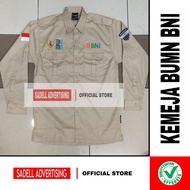 KEMEJA BNI Bank Shirt, BNI INDONESIA BUMN Uniform, Cream PDH PDL, Long Sleeve, Men's Embroidery