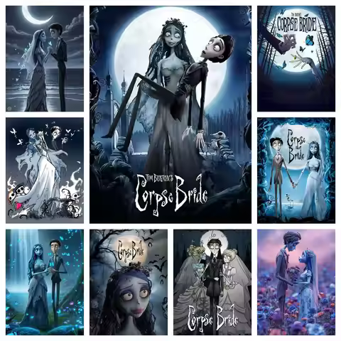Tim Burton Corpse Bride Movie DIY Full Round Diamond PaintingHorror Skull Bride Emily Victor Home Li