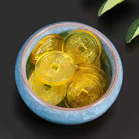Muy Bien 10pcs Ancient Chinese Glazed Qianlong Tongbao Coins Ornaments Fengshui Lucky Antique Crafts