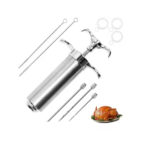 Meat Injector Syringe Kit, Flavor Injector with 3 Marinade Needles, Stainless Steel Kitchen Food Inj