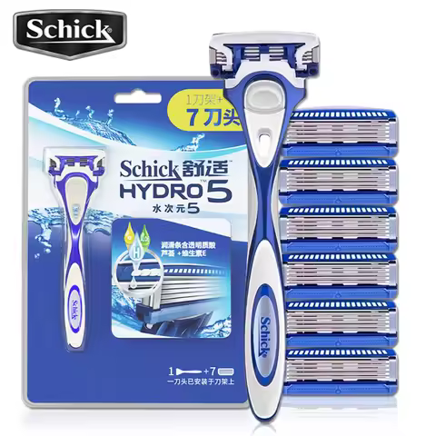 1 Razor + 7 Blades Schick Hydro5 Safety Razor Blades Set Manual Comfortable Men Shaver Beard Shaving
