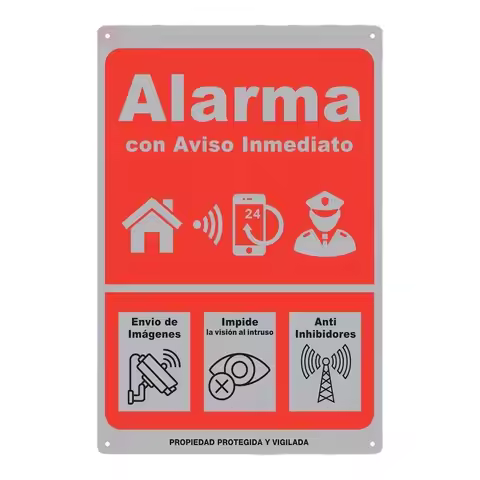Instant Alert Alarm Sign - Iron Wall Decor,Red with White Icons, Anti-Intrusion Vision, Anti-Inhibit