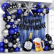 Blue and Black Happy Birthday Decorations for Men with Happy Birthday Banner, Fringe Curtains, Birth