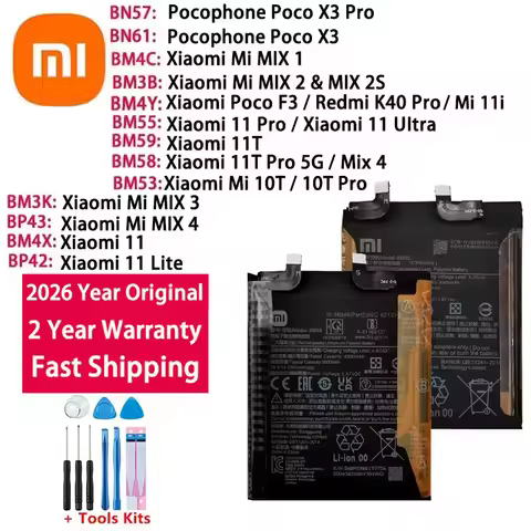 100% Original Battery For Xiaomi Pocophone Poco Mi Mix Redmi 1 2 2S 3 4 X3 F3 K40 10T 11T 5G Mi11 11