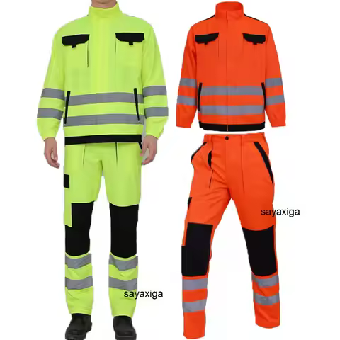 Hi Vis Suit Safety Reflective Jacket and Pants Men High Visibility Mens Clothing Workshop Uniforms M