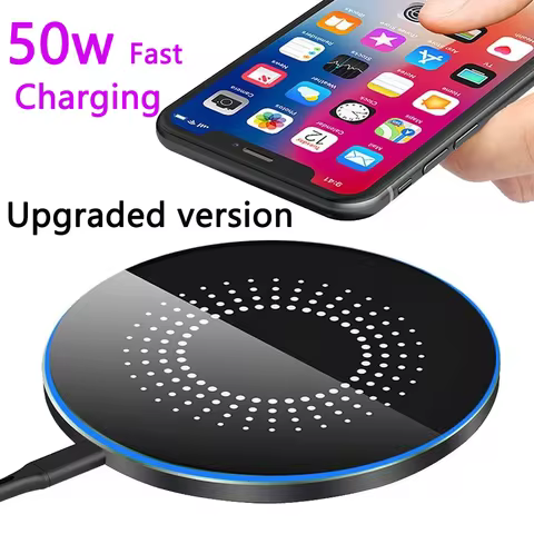 50W Fast Wireless Charger Pad for iPhone & Samsung - Slim Design,Smart Indicator, Case-Friendly,Comp