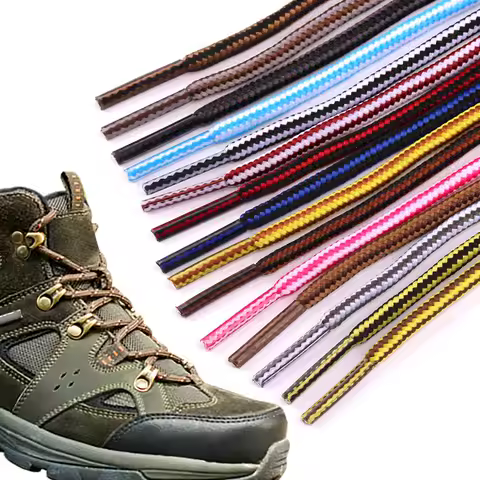 1 Pair 4mm Two-color Striped Round Color Polyester Shoelaces For Work Shoes Martin Boots Leather Boo