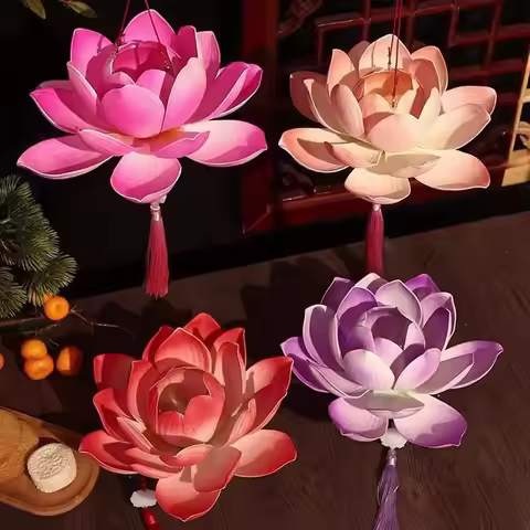 Lotus Lantern Decorations DIY Mid-Autumn Festival Lantern Retro Lotus Rabbit Wedding Lantern Mid Aut