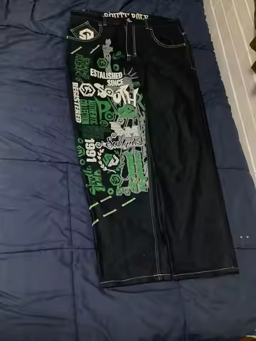 Green Southpole Y2K Baggy Overalls Jeans Men High Street American Vintage Hip Hop Fashion Casual Jok