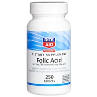 Rite Aid Folic Acid, 667 mcg DFE Folate / 400 mcg Folic Acid, 250 Tablets | Dietary Supplement | Fol