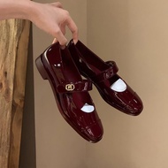 Women's Leather Shoes Mary Jane JK Y2K Retro Fashion Simple Purple-Red Black