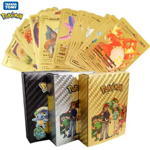 10-110Pcs Pokemon Gold Foil Cards Golden Letters English Spanish Game Card Charizard Vmax Series Cha