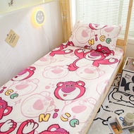 Cartoon Student Dormitory Bed Sheet Strawberry Bear mattress protector Cover Snow White cadar 床单 tilam with Elastic Band cadar murah Soft Skin-Friendly Breathable sarung tilam single/Super Single/Queen/king/Super king Size Pillowcase bed cover