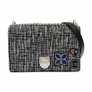 DIOR黑色織物拼貼盾牌包單肩包斜挎包銀色五金可拆卸肩帶