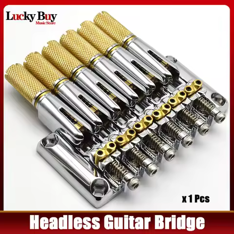 Brass Headless Guitar Bridges for 6 Strings Electric Guitar Headless Guitar Parts Chrome