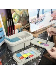 1套多功能3合1洗筆水桶,帶有筆架和繪畫調色板蓋,適用於藝術繪畫水彩彩繪油畫美術用品的筆刷盆,洗筆工具