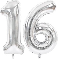 TONIFUL 40 Inch Large Silver Number 16 Balloons Giant Digit 16 or 61 Helium Balloons, Foil Mylar Big
