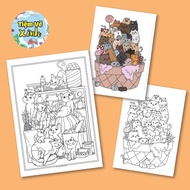 [TVX-05] Set Of 20 Sheets Of cute Cat Coloring Pictures A5 Size Sharp Printing 200gsm Thick Paper Using Multi-Coloring Materials