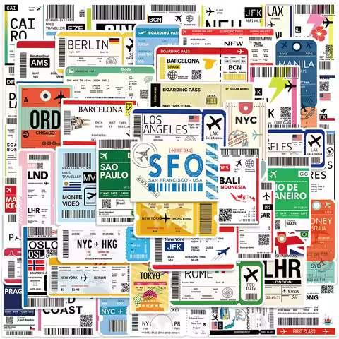 50PCS Air Boarding Pass Stickers Creative Cartoon Decal DIY Luggage Phone Guitar Scraphbook Waterpro