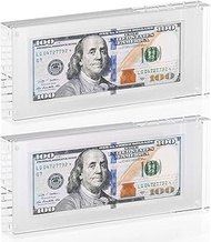 Dollar Bill Frame Display 2 Pack– 7.8" x 3.9" Acrylic Dollar Bill Holder, Thick Magnetic Self-Standi